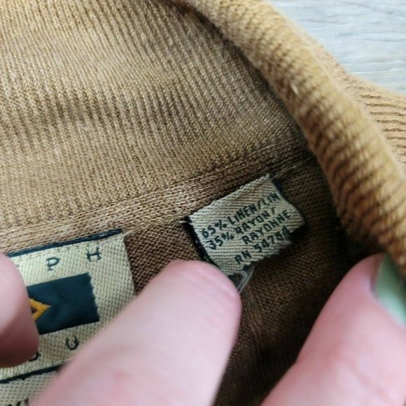 Vintage Joseph Abboud Polo T-Shirt Brown Solid Collared Short Sleeve Linen Mens - Picture 2 of 8